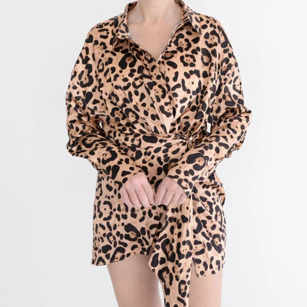 SER.O.YA Demi 95%  Silk Animal Print Shirt Dress Mob Wife Size S NWT